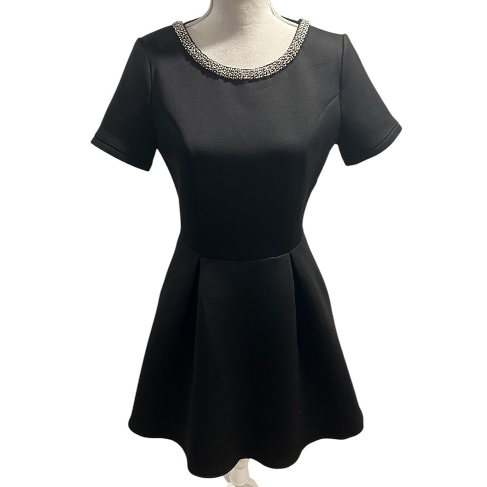 {Tobi} Open Back Rhinestoned Black Mini Dress